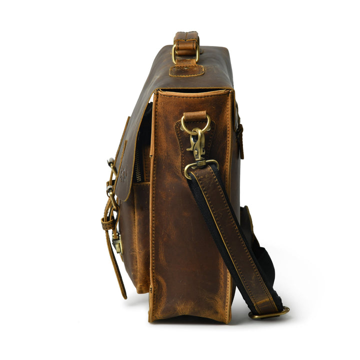 Buffalo Leather Retro Briefcase - Pecan Savory - 6
