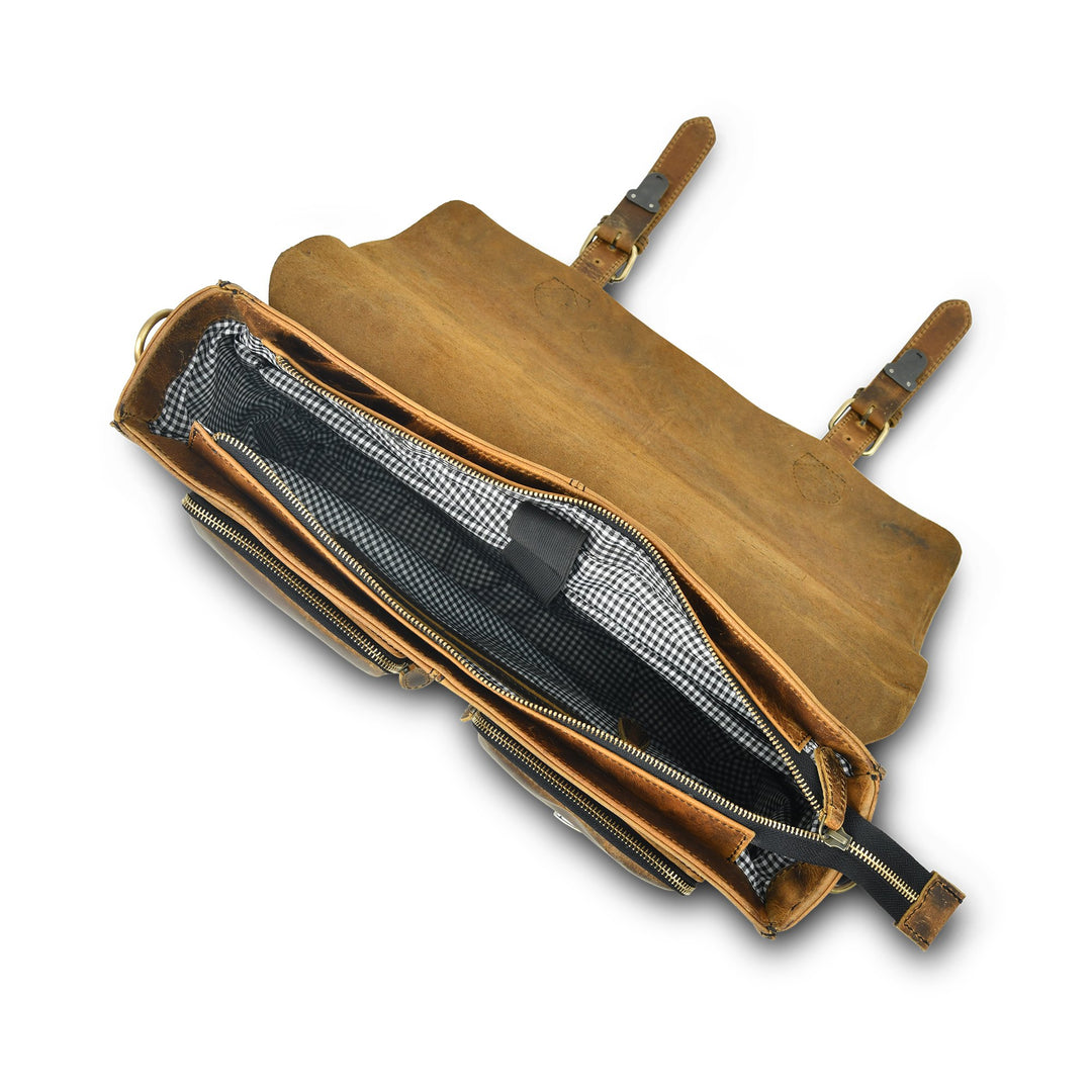 Buffalo Leather Retro Briefcase - Pecan Savory - 8