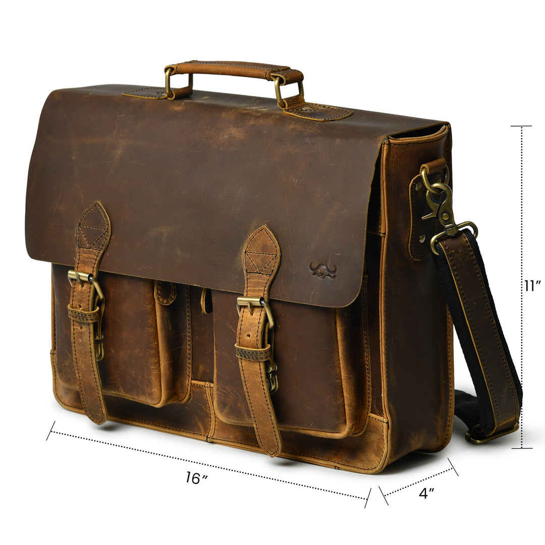 Buffalo Leather Retro Briefcase - Pecan Savory - 3