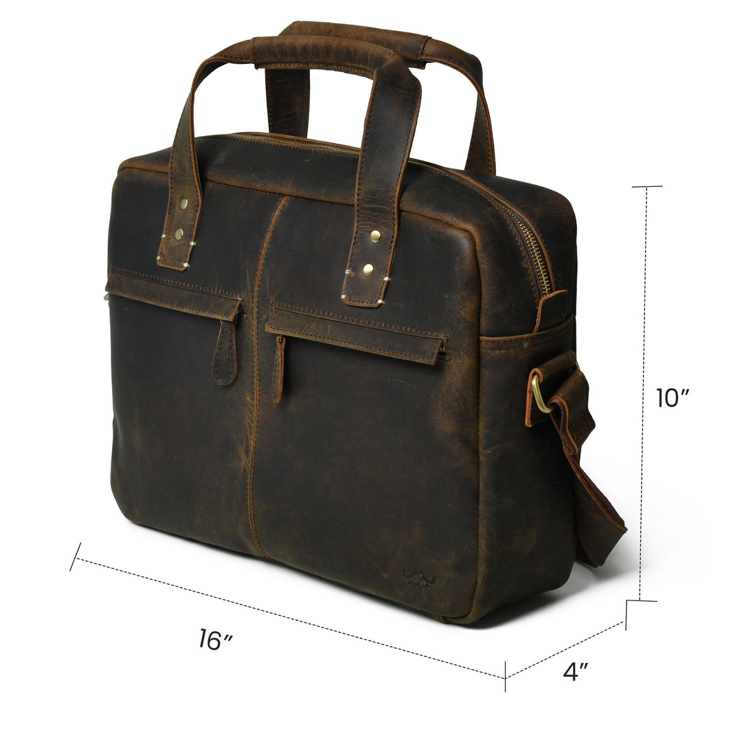 Vintage Buffalo Leather Laptop Bag - 4