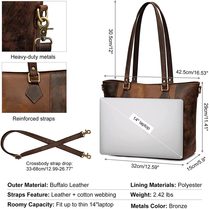 Women Buffalo Crazy Horse Leather Tote Bag