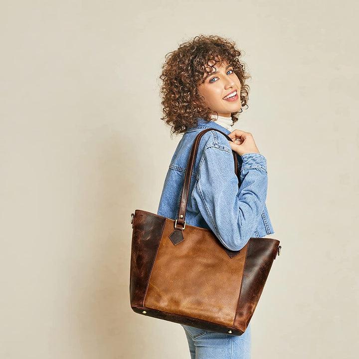 Women Buffalo Crazy Horse Leather Tote Bag