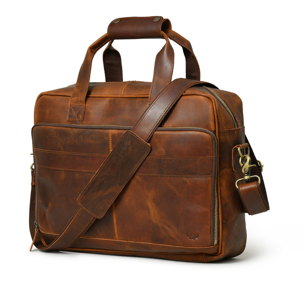 Dark Brown Full Grain Leather Soft Briefcase Bag - Style N Craft