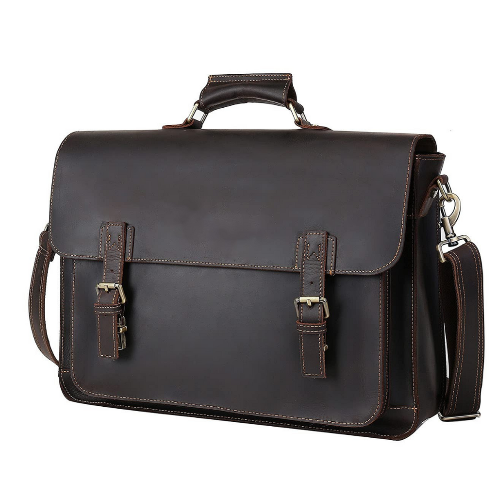Handmade World Full Grain Soft Black Buffalo Leather 16 Inch Messenger Bags  Computer Briefcase Laptop Satchel Travel Crossbody Bag