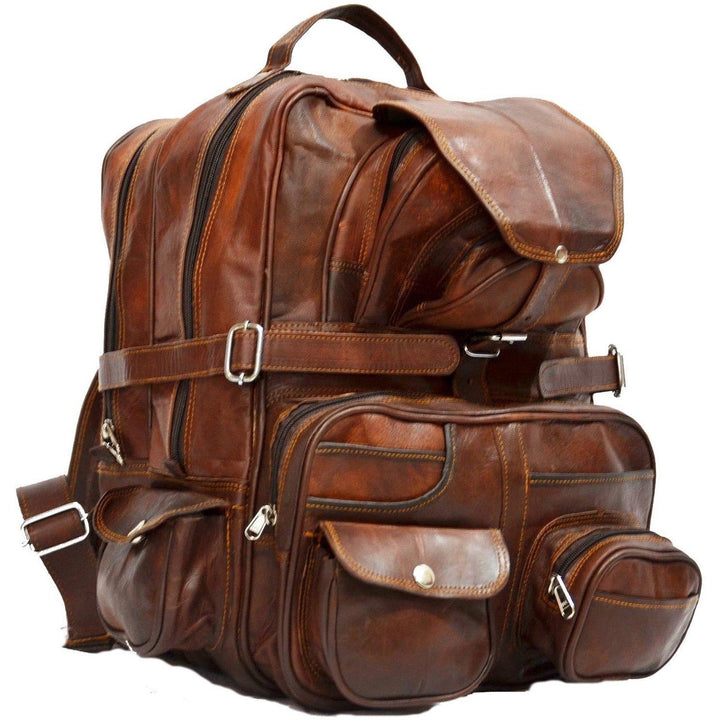 Extra Large Vintage Leather Rucksack Backpack with Multi Function Pockets Leather Bags Gallery